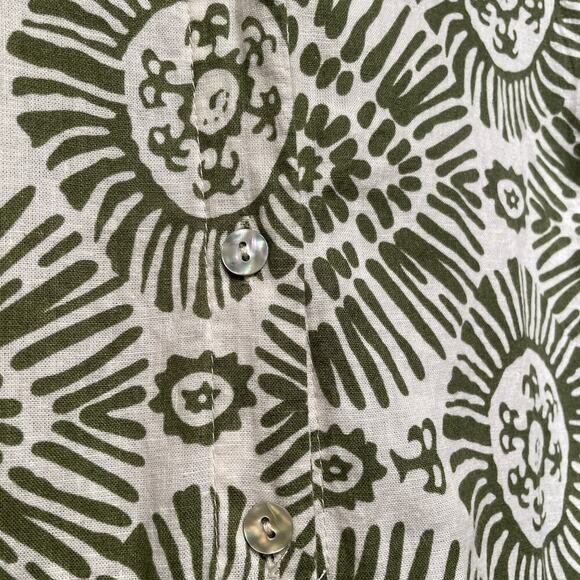 Haute Hippie Green Sunburst Blouse, M | Linen Blend, Tie-Front, Boho Luxe NWOT - Picture 8 of 9